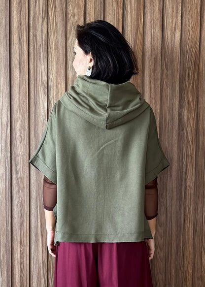 Poncho Reto em Moletom (Verde Militar) 