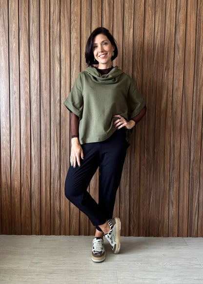 Poncho Reto em Moletom (Verde Militar) 