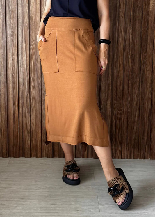 Saia Reta Moletinho com elastano (Caramelo) 