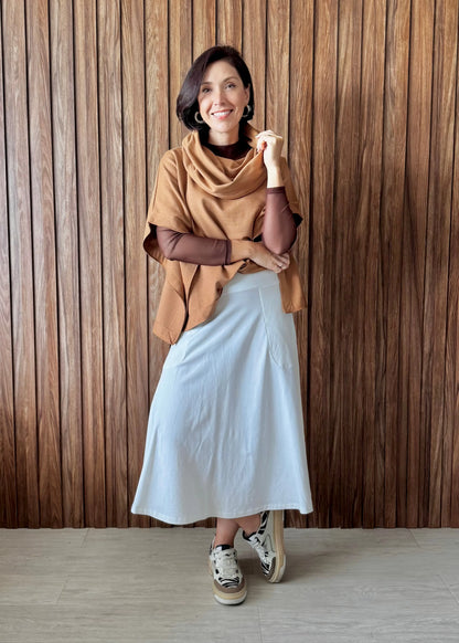 Saia Rodada com bolsos em Moletinho com Elastano - Off White 