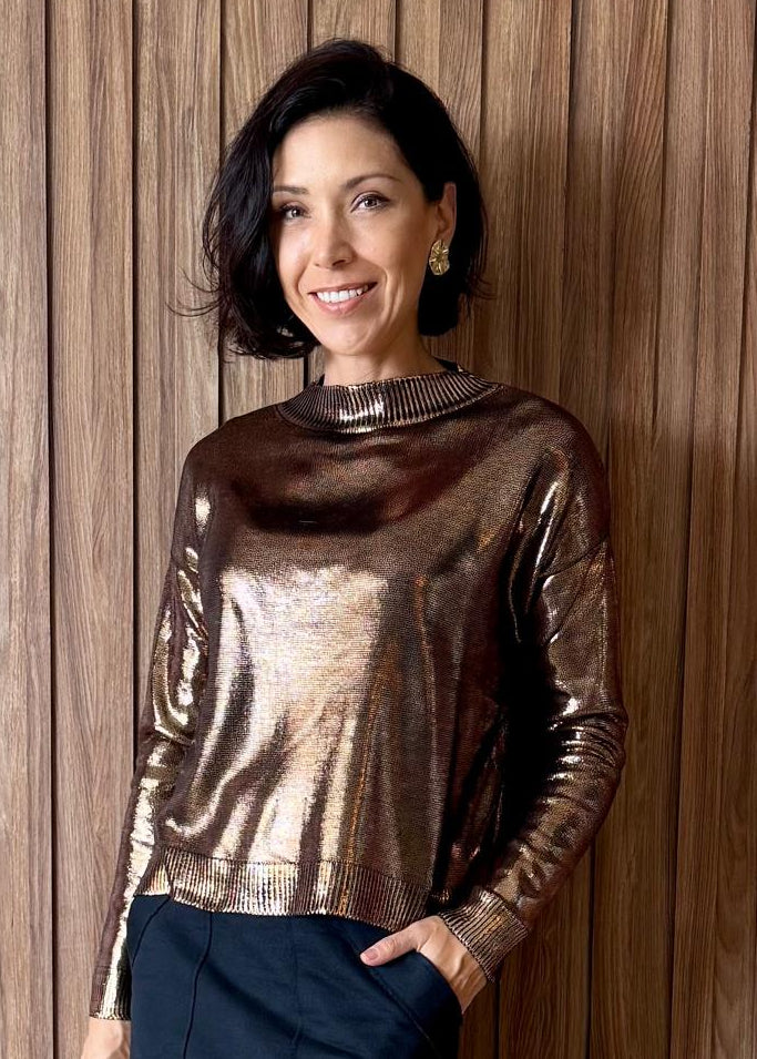 Blusa Tricô Metalizado - Cobre