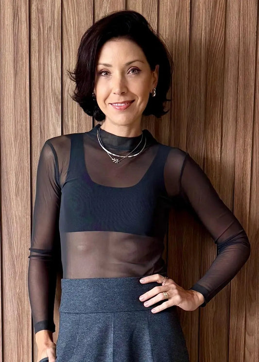 Blusa Manga Longa em Tule Preta - Maira da Mai Style