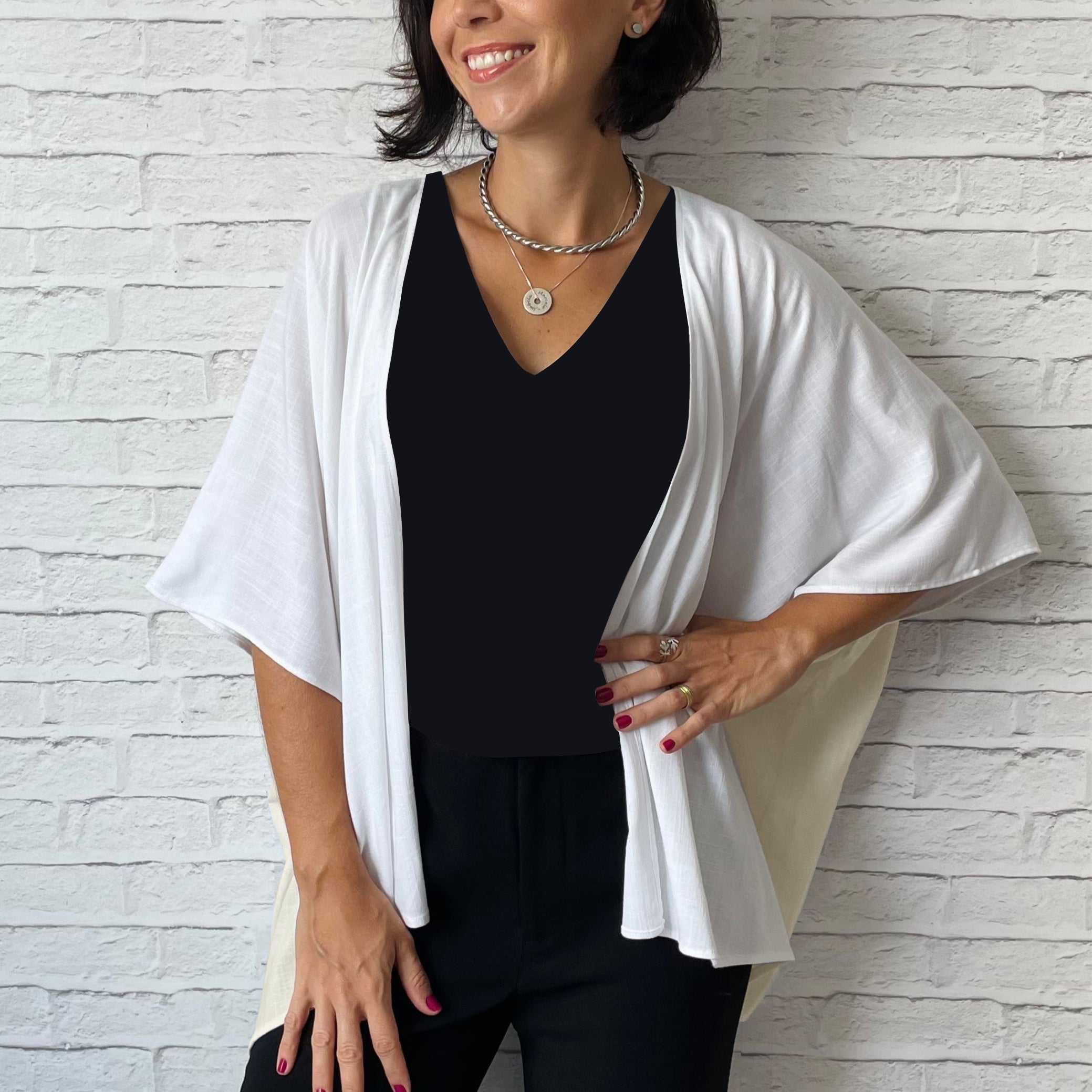Kimono em Viscolinho Branco