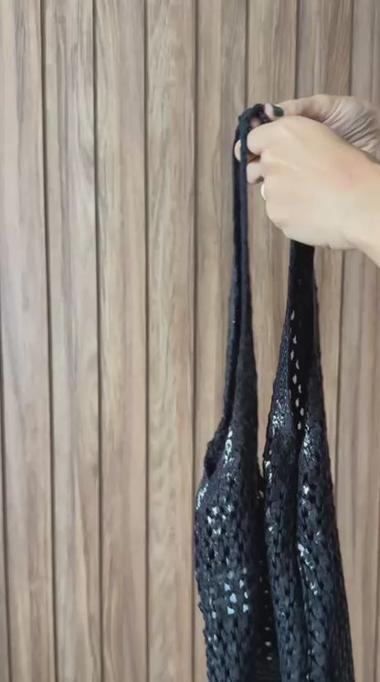 Bolsa em Tricô Metalizado Preto